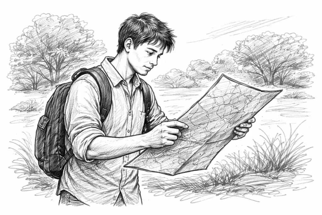 Picture 4: A person looking at a map.